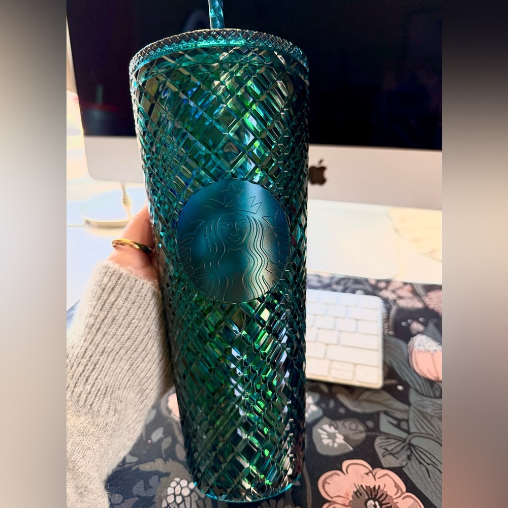 Starbucks Iridescent Teal Green Diamond Jewel Tumbler